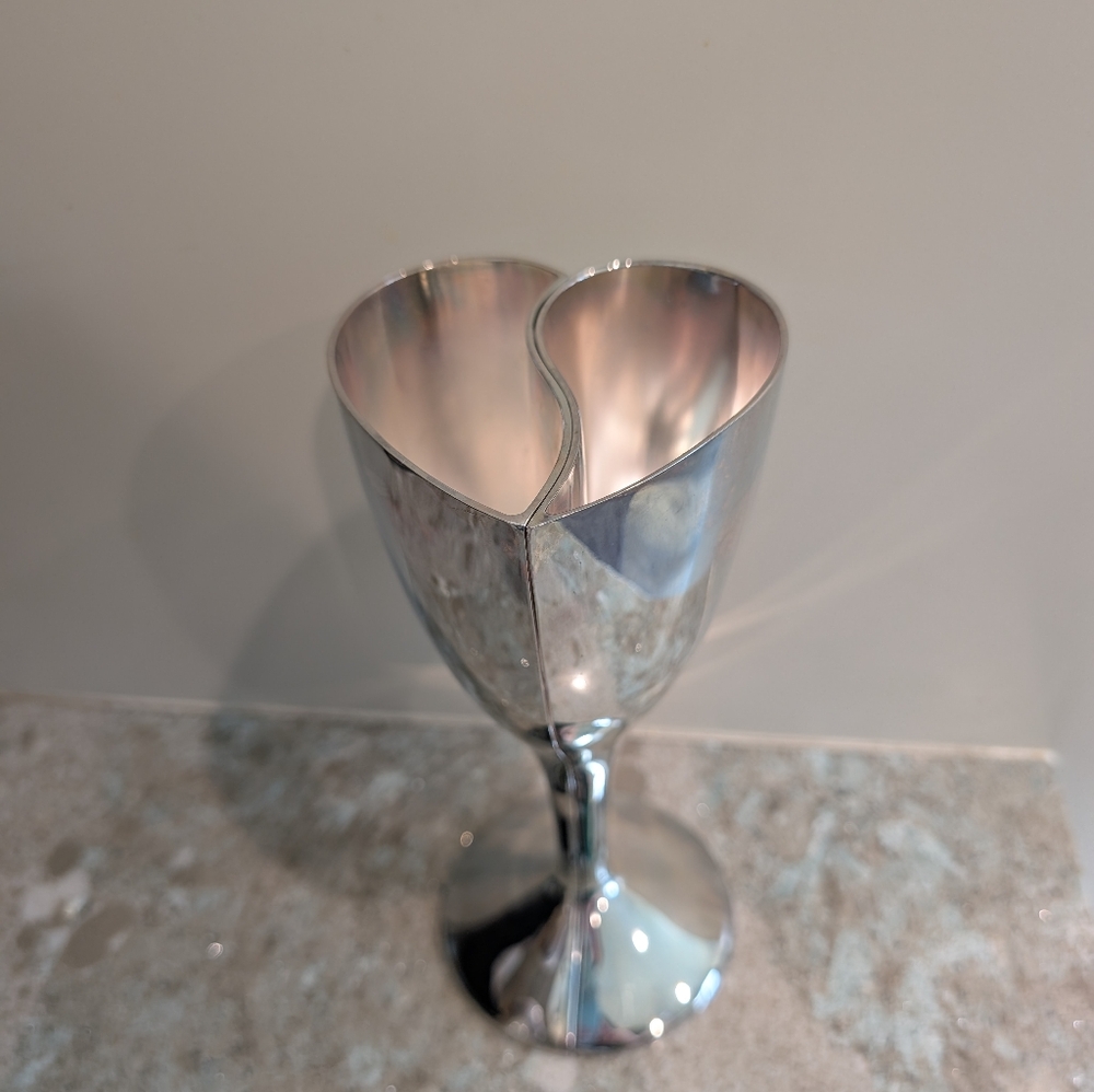 Vintage Lenox Kirk Stieff Silver Plated Toasting Split Heart Champagne Flutes